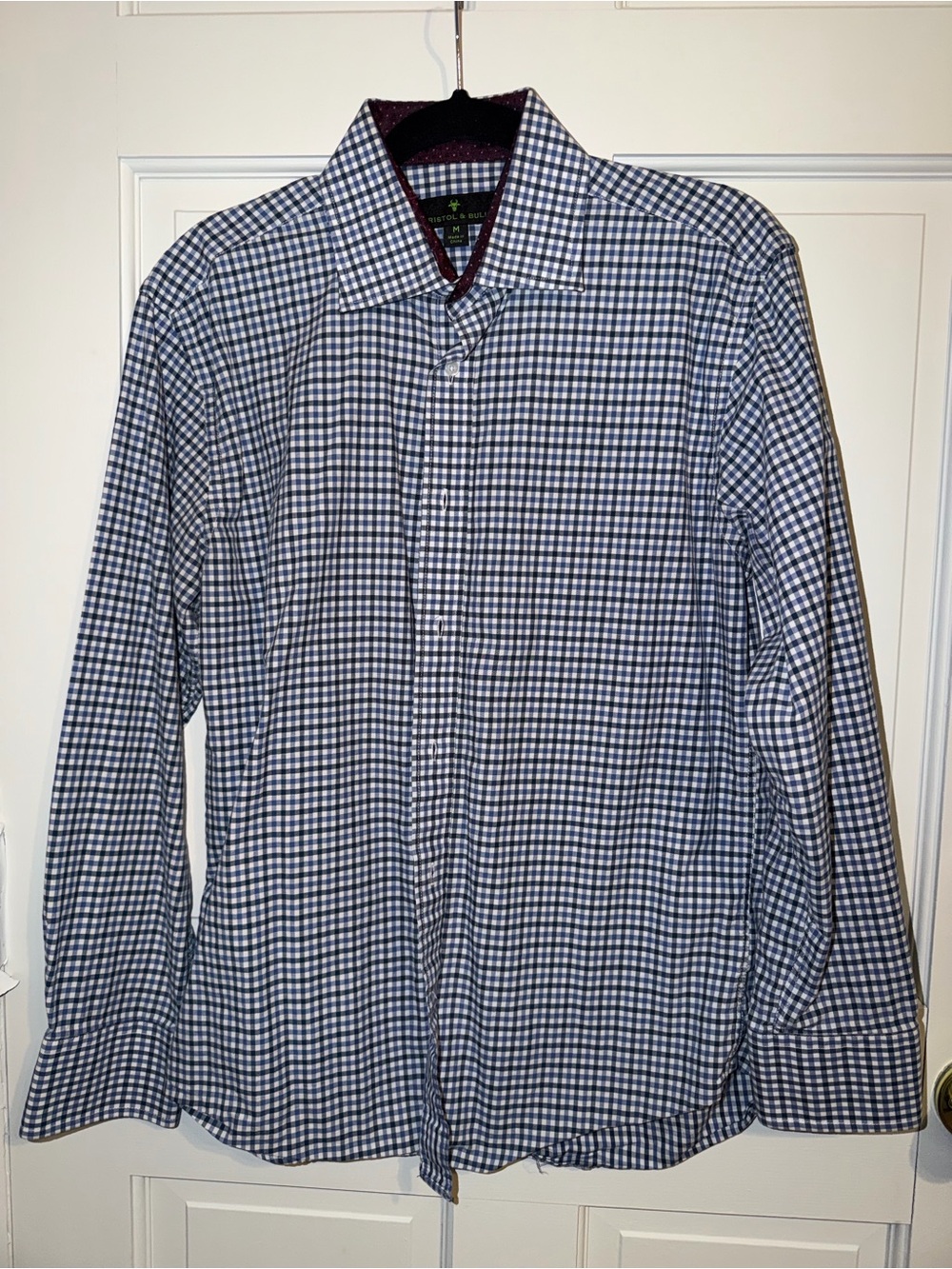 Men's Bristol & Bull Navy and White Check Dress Shirt - Modern Spread Collar